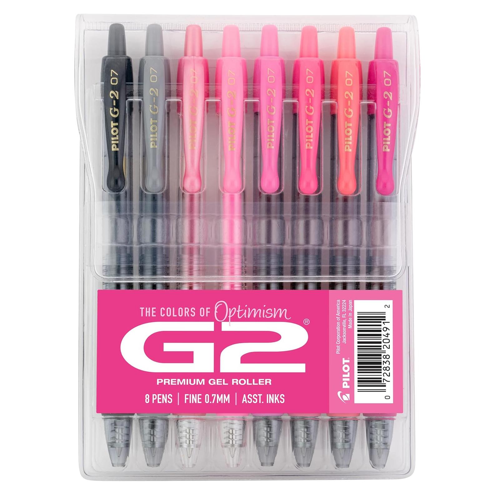 Bolígrafos de Gel Pilot G2 Boost Rosa Variado 0.7 mm - Paquete de 8