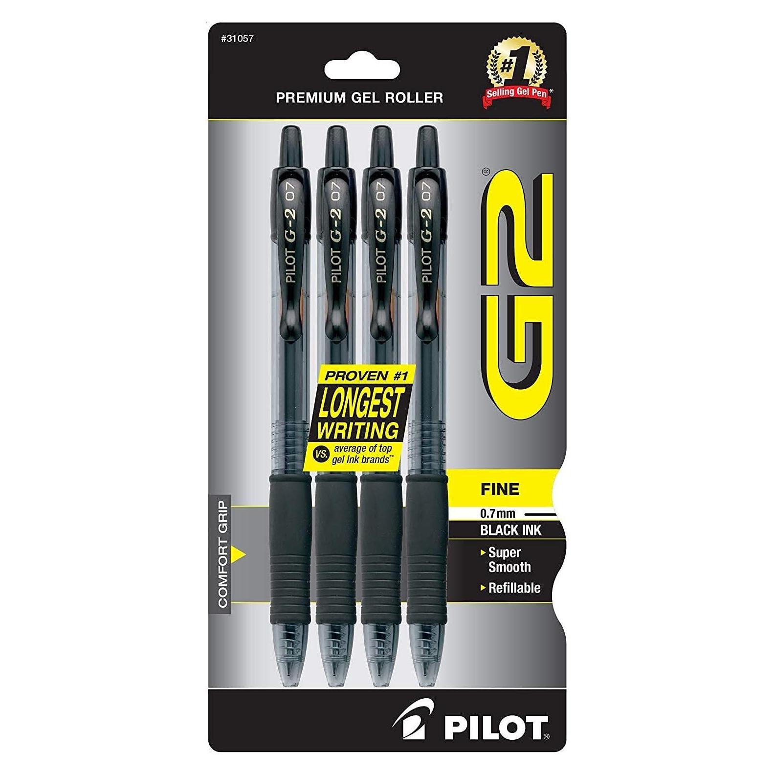 Bolígrafos de Gel Pilot G2 0.7 mm Negros - Paquete de 4