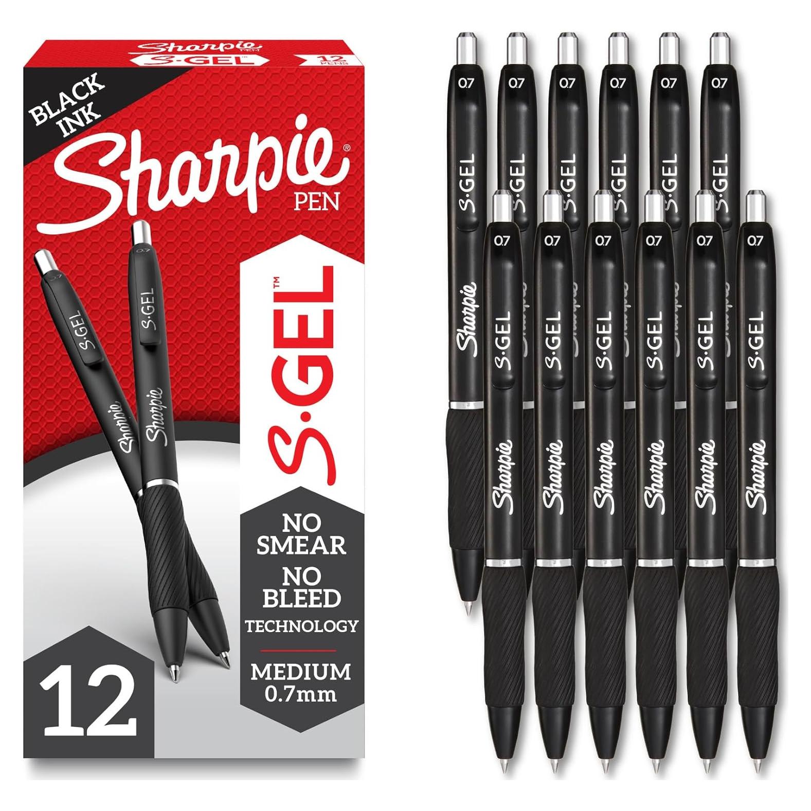 Bolígrafos de Gel Sharpie S-Gel, Negro, Punta Media 0.7mm, 12 Unidades