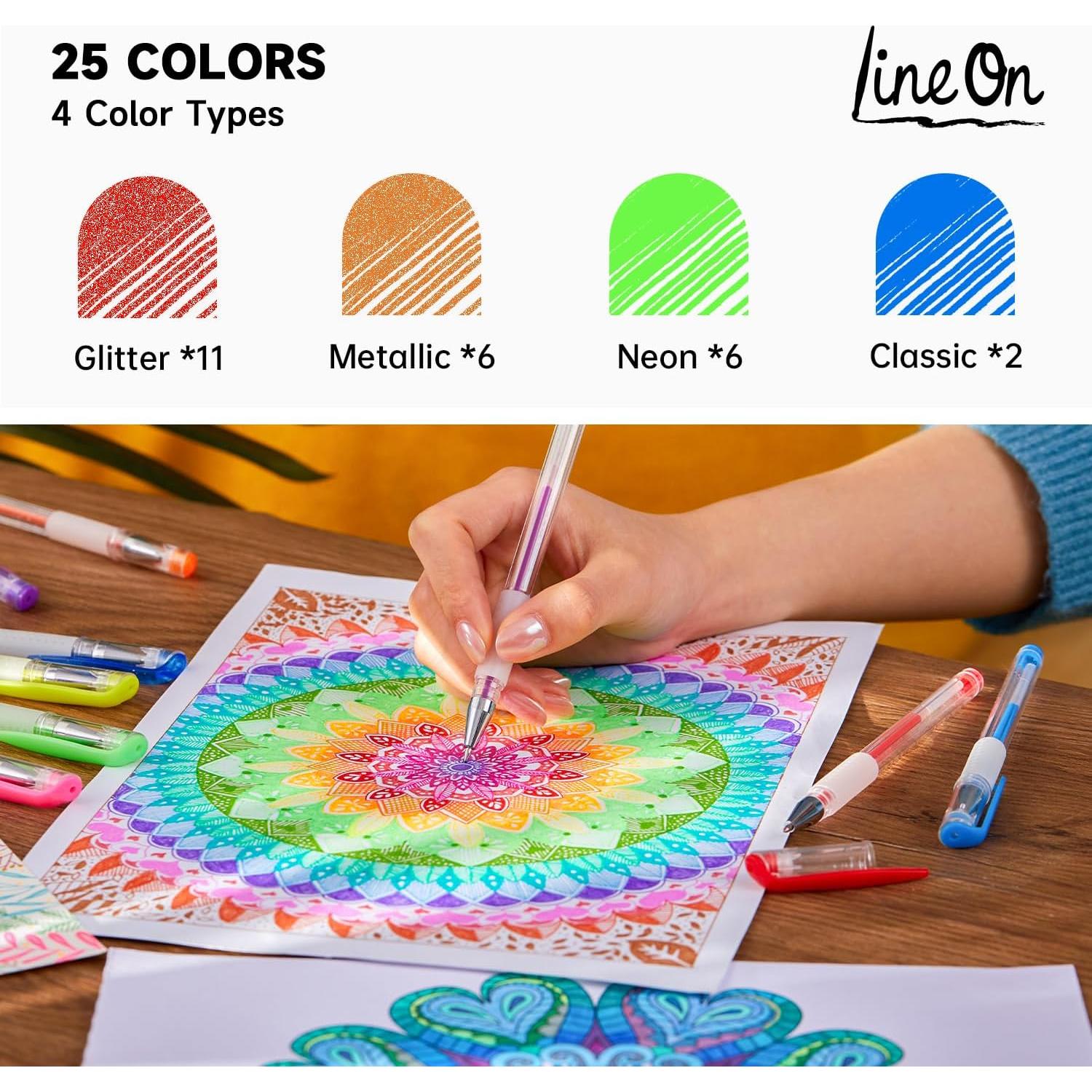 Set de 50 Bolígrafos de Gel Lineon Multicolor con Recargas