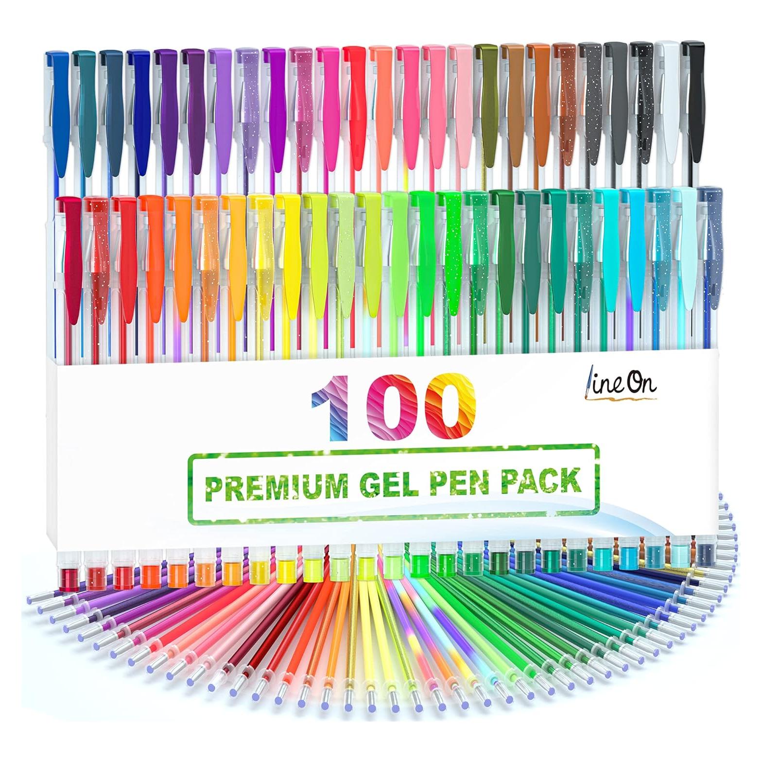 Set de 100 bolígrafos de gel Lineon con 50 colores y recargas