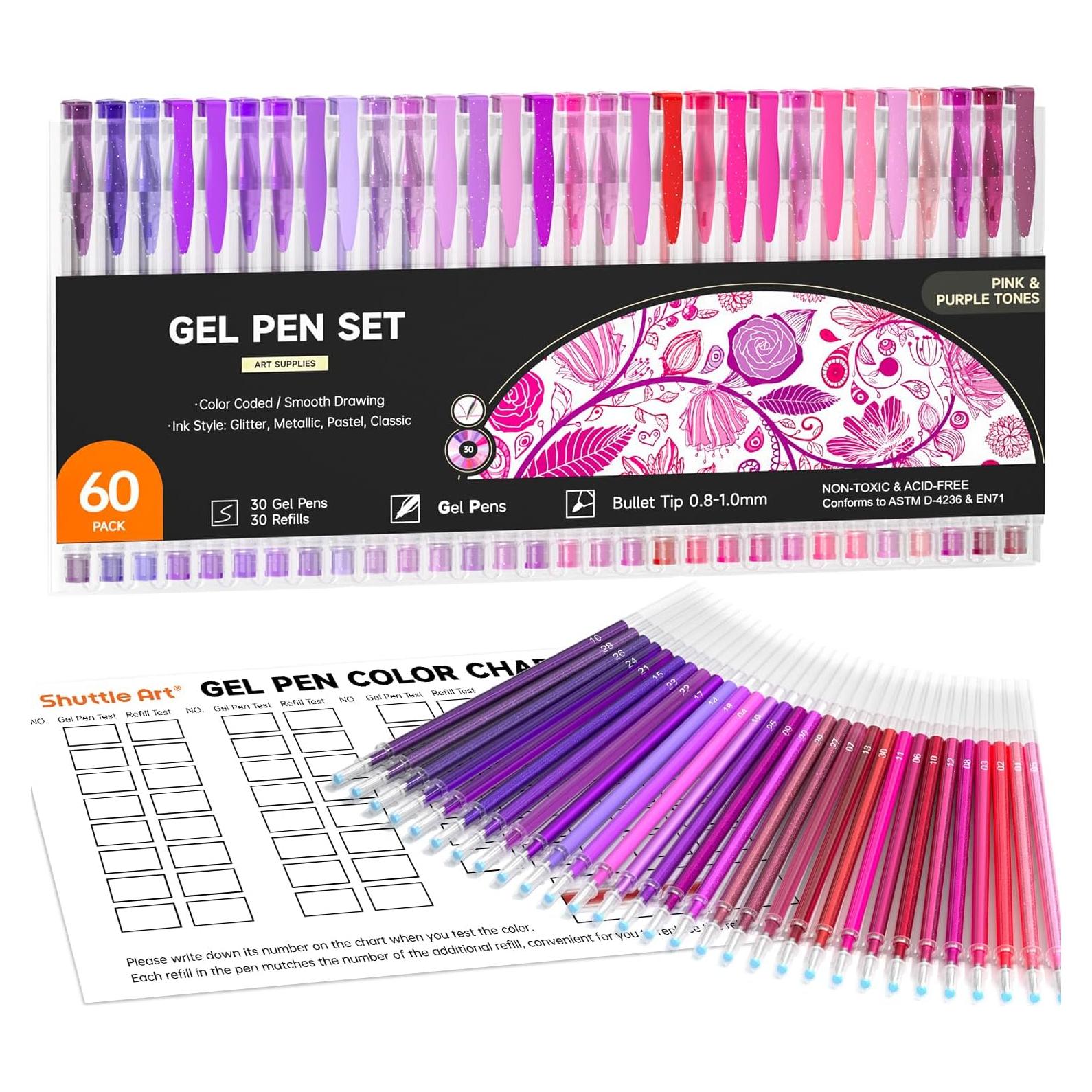 Bolígrafos de Gel Shuttle Art 60 Piezas Rosa Púrpura 1.0mm