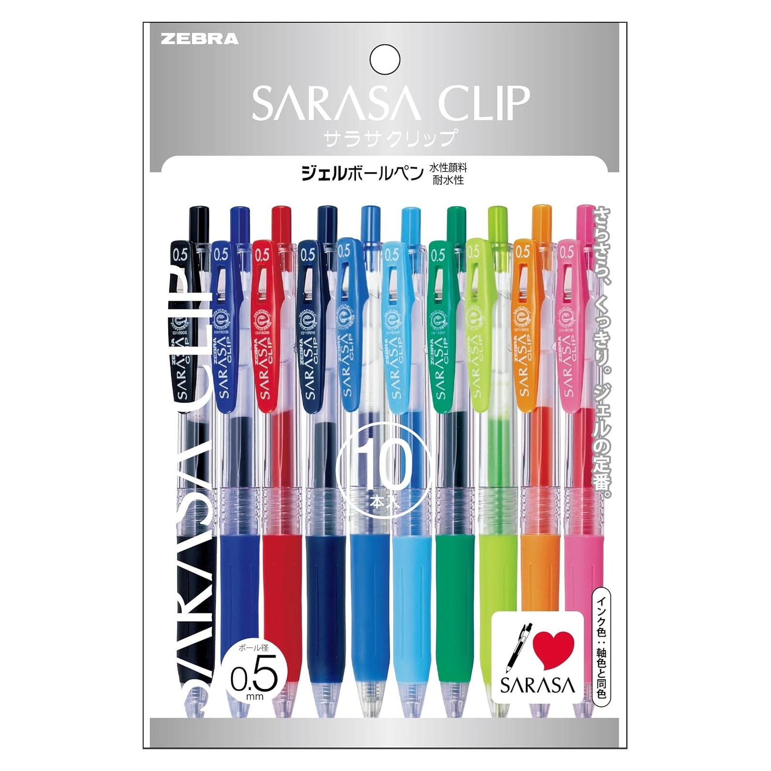 Bolígrafo de Gel Zebra Sarasa Push Clip 0.5 mm Set 10 Colores