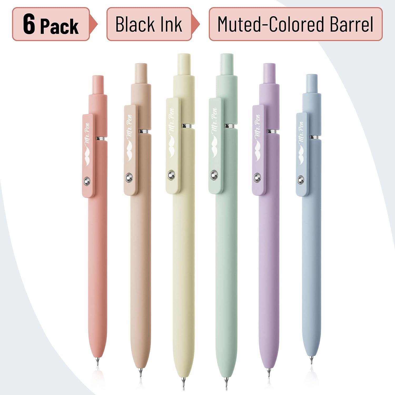 Bolígrafos de Gel Retráctiles Mr. Pen, 6 Paquete, Tinta Negra, Punta Fina 0.7mm