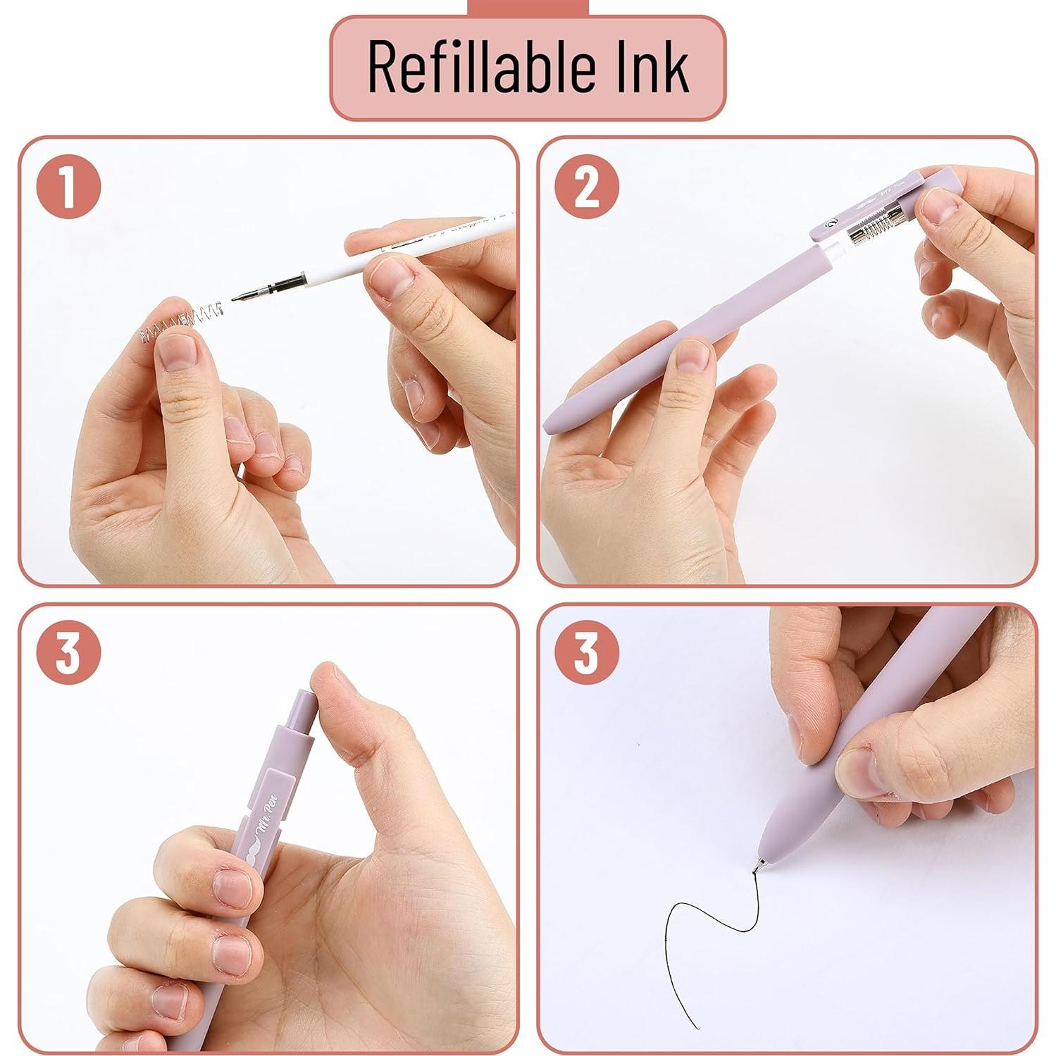 Bolígrafos de Gel Retráctiles Mr. Pen, 6 Paquete, Tinta Negra, Punta Fina 0.7mm