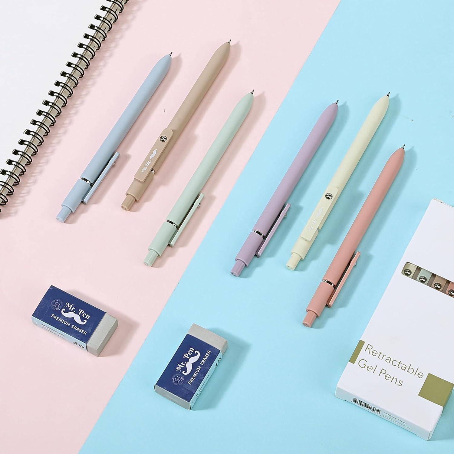 Bolígrafos de Gel Retráctiles Mr. Pen, 6 Paquete, Tinta Negra, Punta Fina 0.7mm