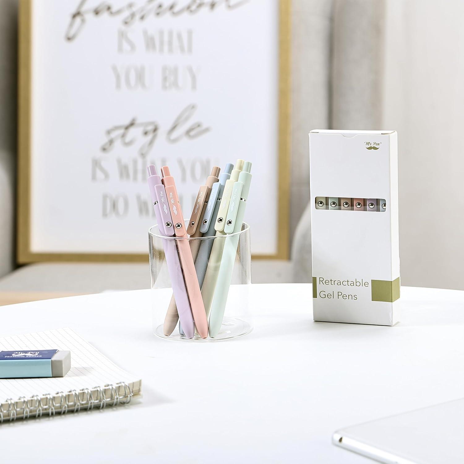 Bolígrafos de Gel Retráctiles Mr. Pen, 6 Paquete, Tinta Negra, Punta Fina 0.7mm