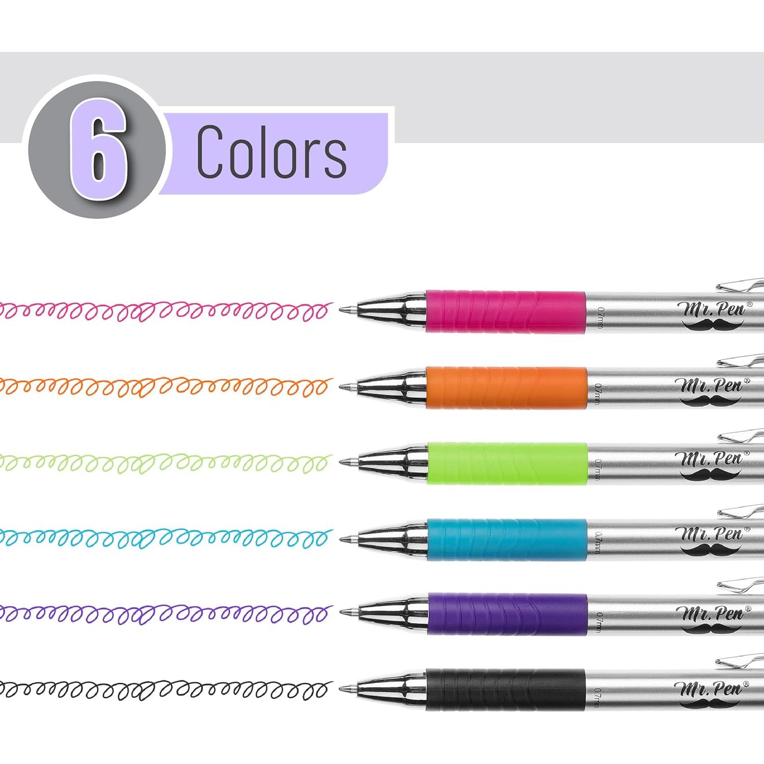 Bolígrafos Mr. Pen Sin Sangrado Punta Fina 0.7mm - 6 Colores
