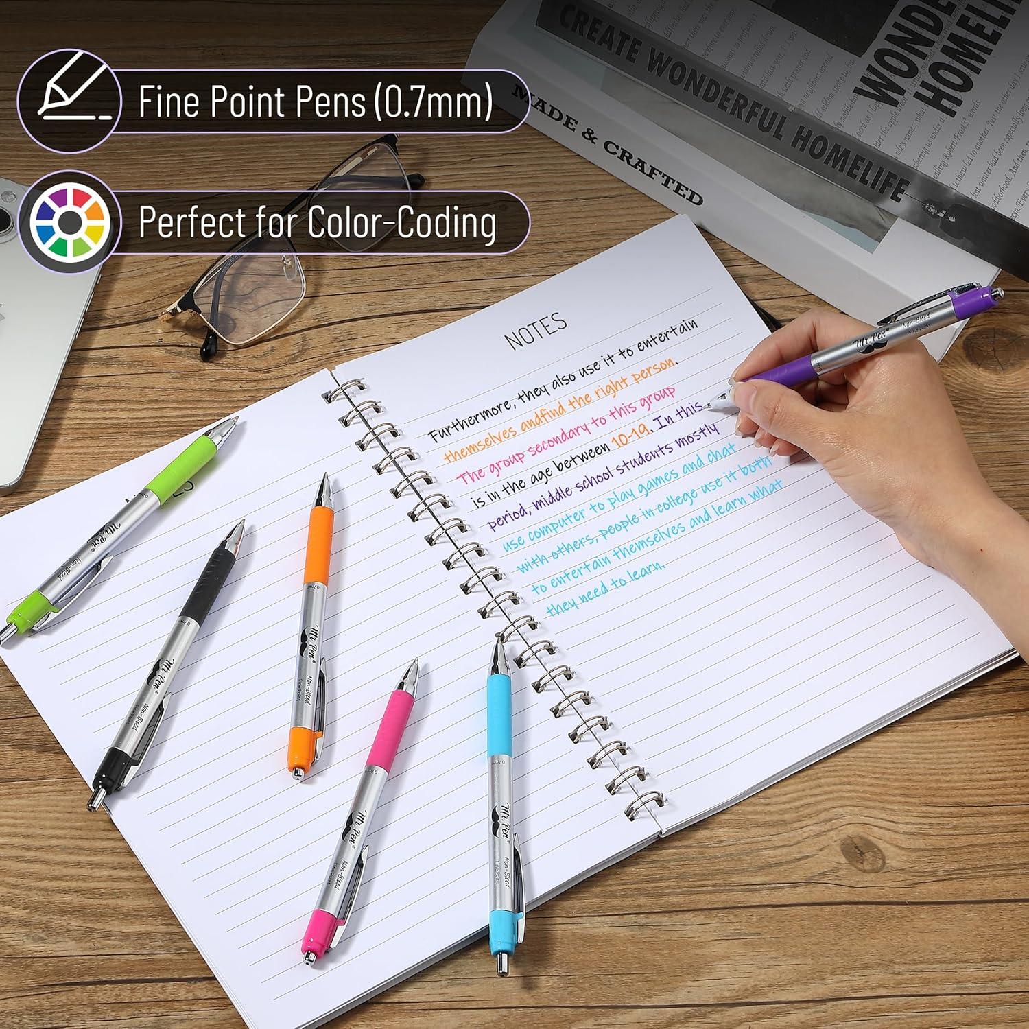 Bolígrafos Mr. Pen Sin Sangrado Punta Fina 0.7mm - 6 Colores