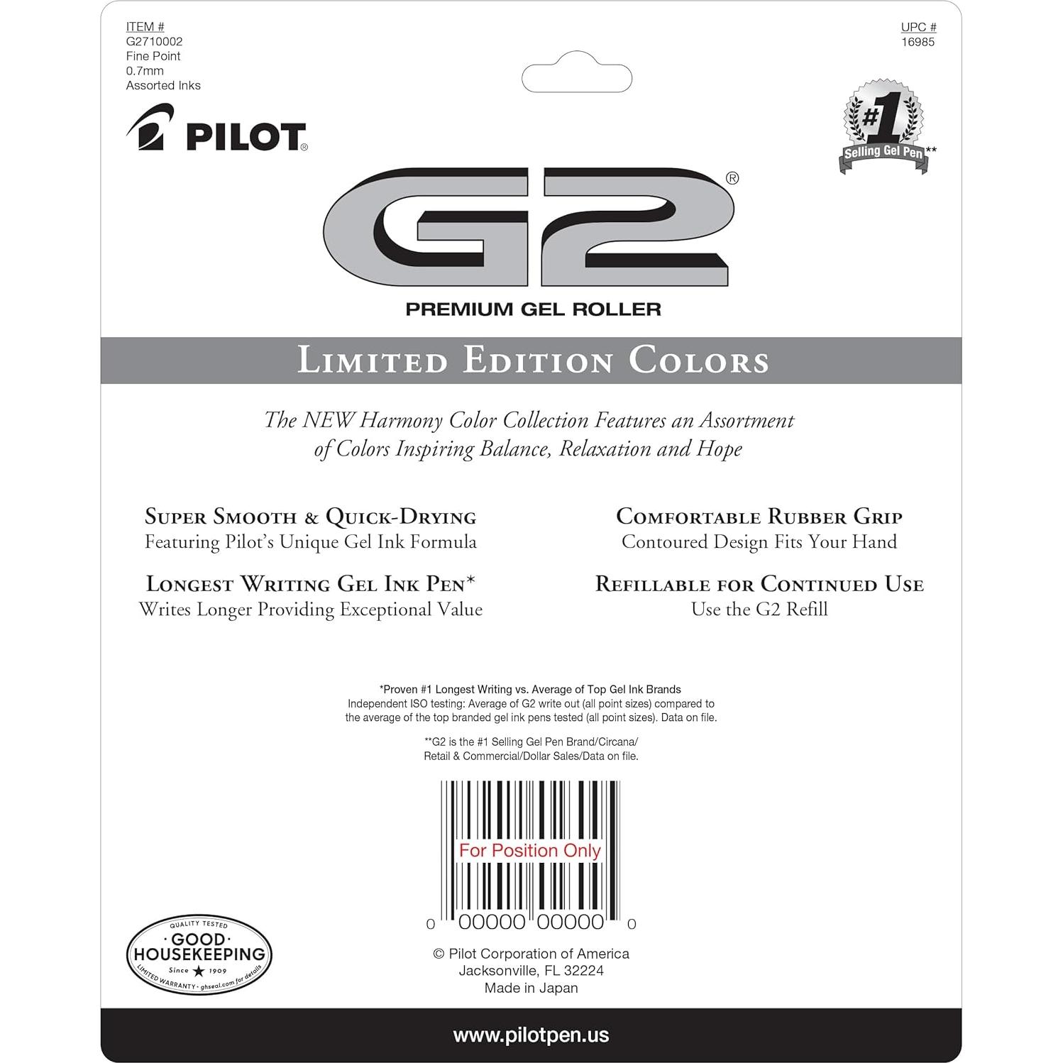 Bolígrafos de Gel Retráctiles Pilot G2 Harmony 0.7mm Multicolor - Paquete de 10