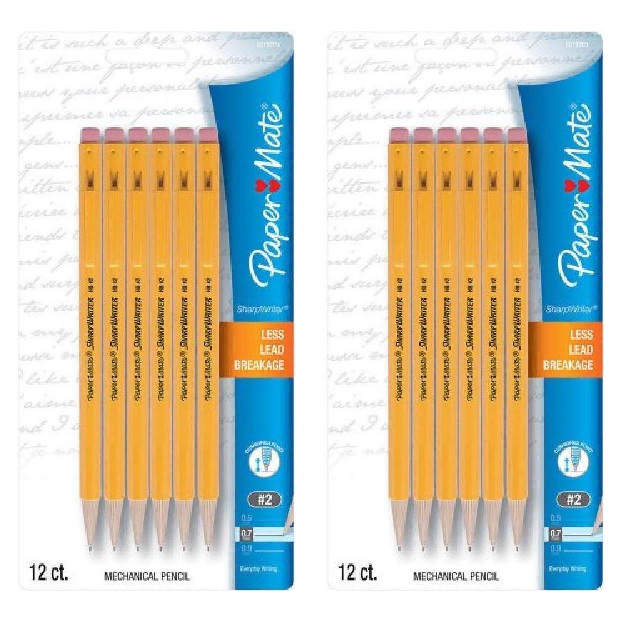 Lápices Mecánicos Paper Mate SharpWriter 0.7mm HB #2 Amarillo 24 Unidades