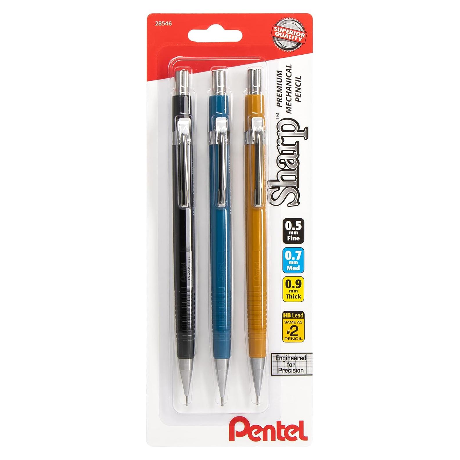 Lápiz Mecánico Pentel Sharp 3 Paquetes 0.5mm, 0.7mm, 0.9mm