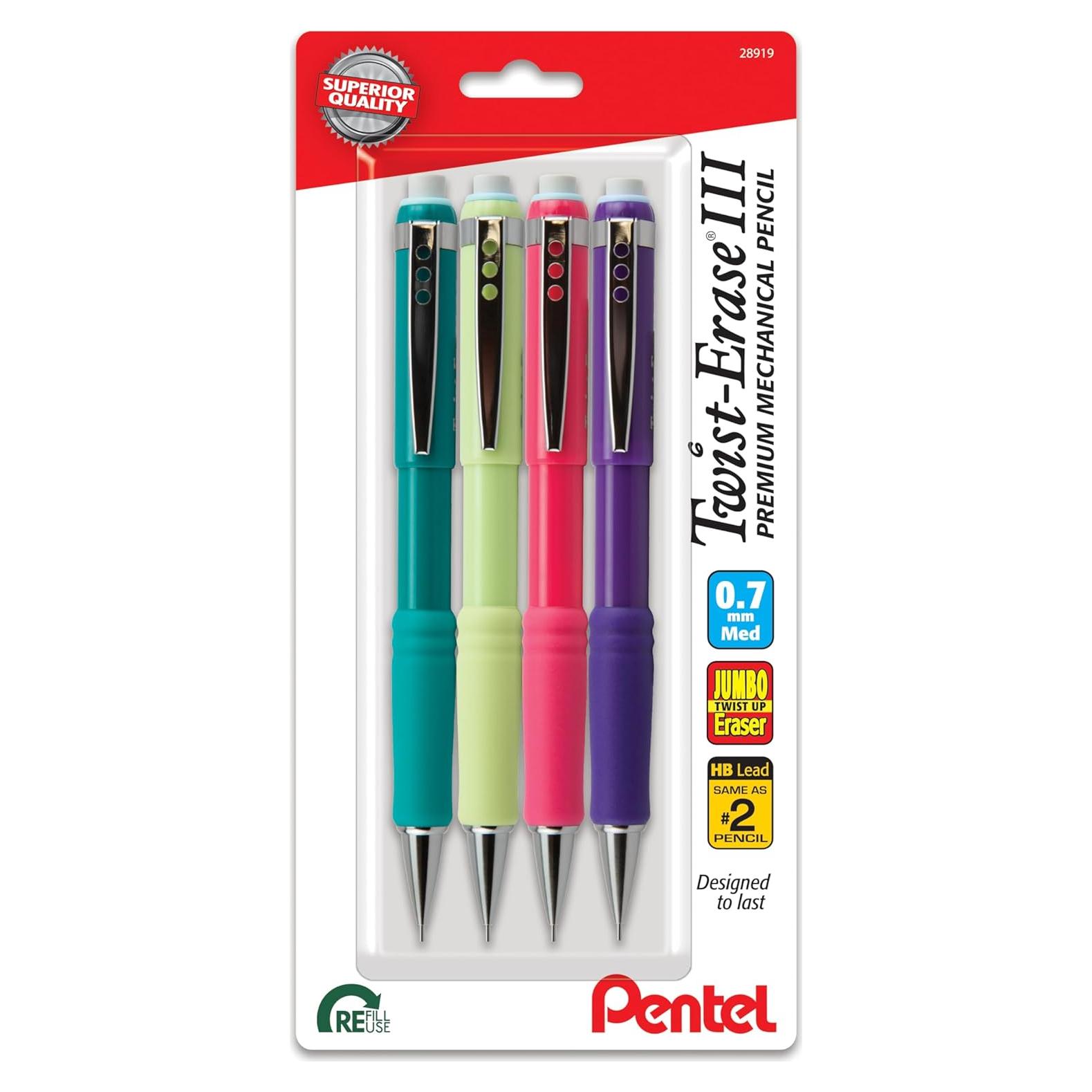 Lápiz Mecánico Pentel Twist-Erase III 0.7mm Paquete de 4