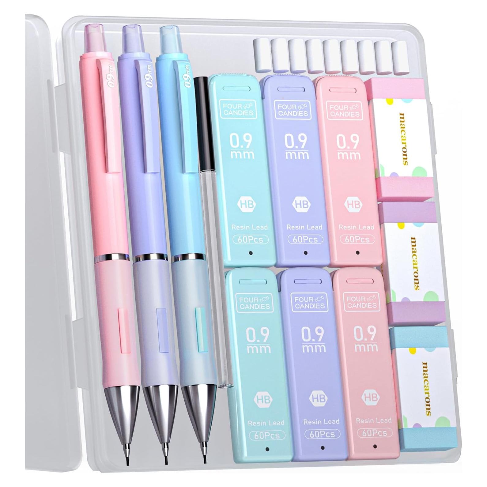 Lápices Mecánicos Cuatro Caramelos 0.9mm con Borradores Pastel