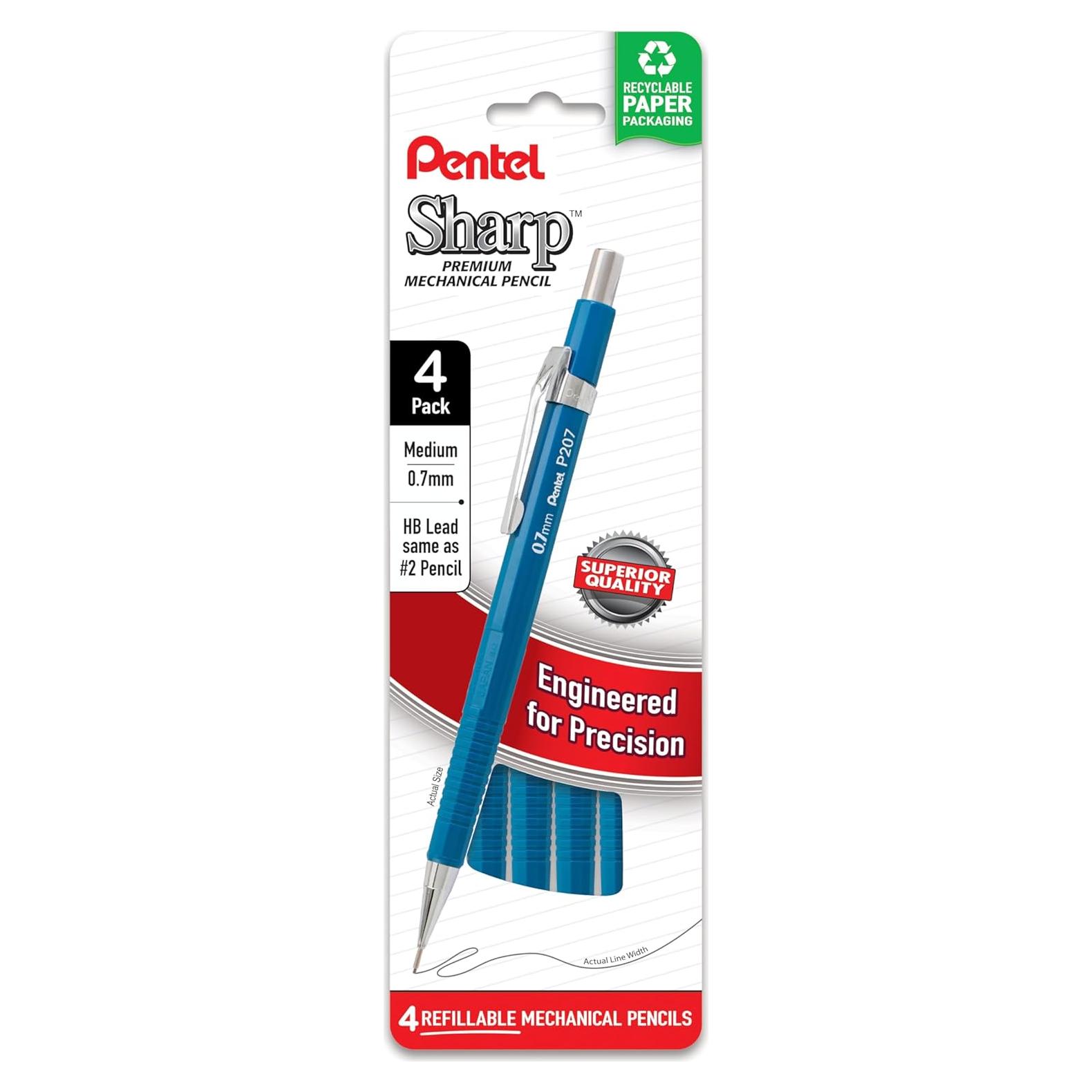 Lápiz Mecánico Pentel Sharp 0.7mm Azul Paquete de 4