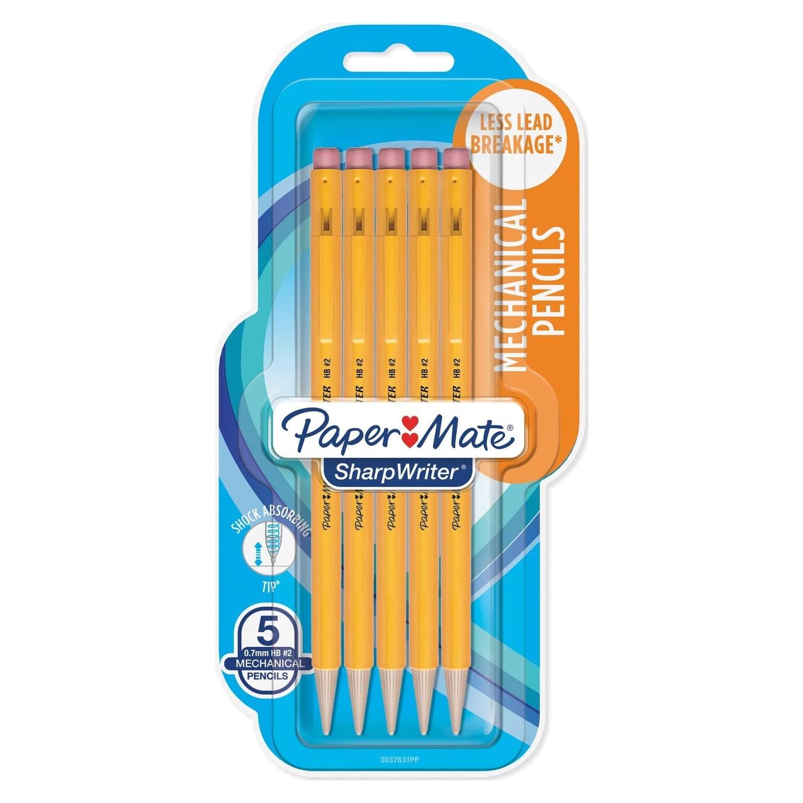Lápiz Mecánico Paper Mate Sharpwriter Amarillo 5 Unidades