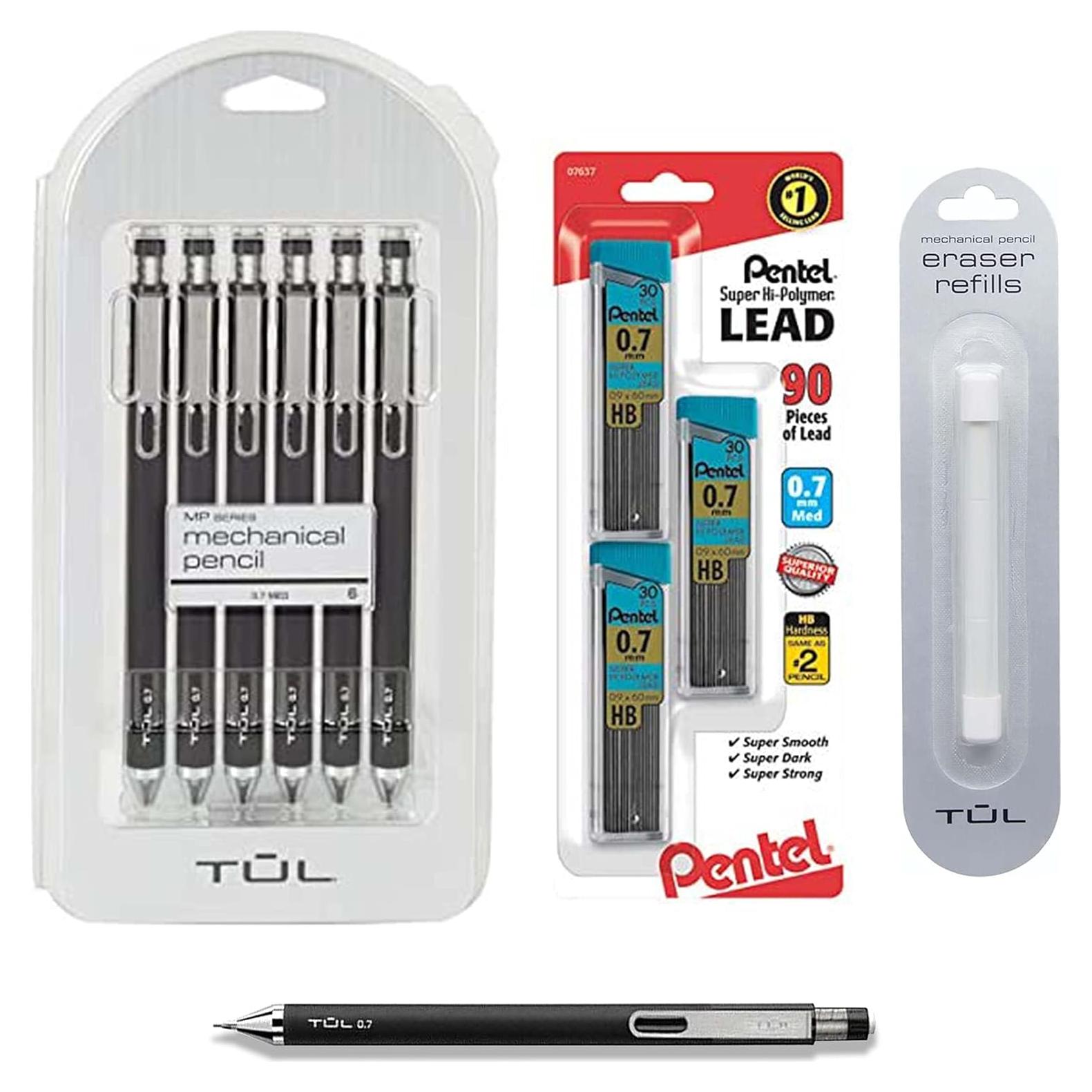 Paquete de Lápices Mecánicos TUL 0.7mm + Recargas Borrador