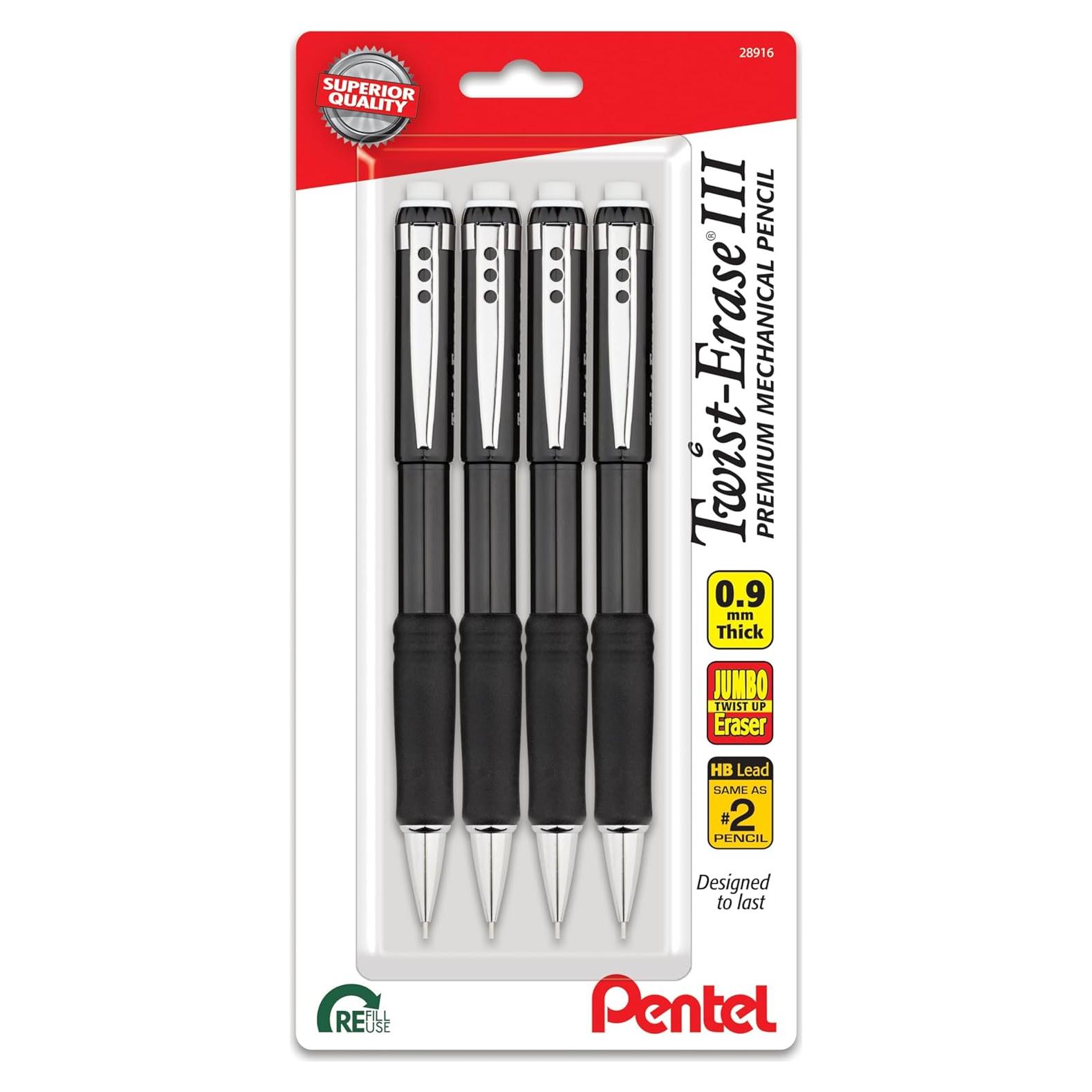 Lápiz Mecánico Pentel Twist-Erase III 0.9mm Negro - Paquete de 4