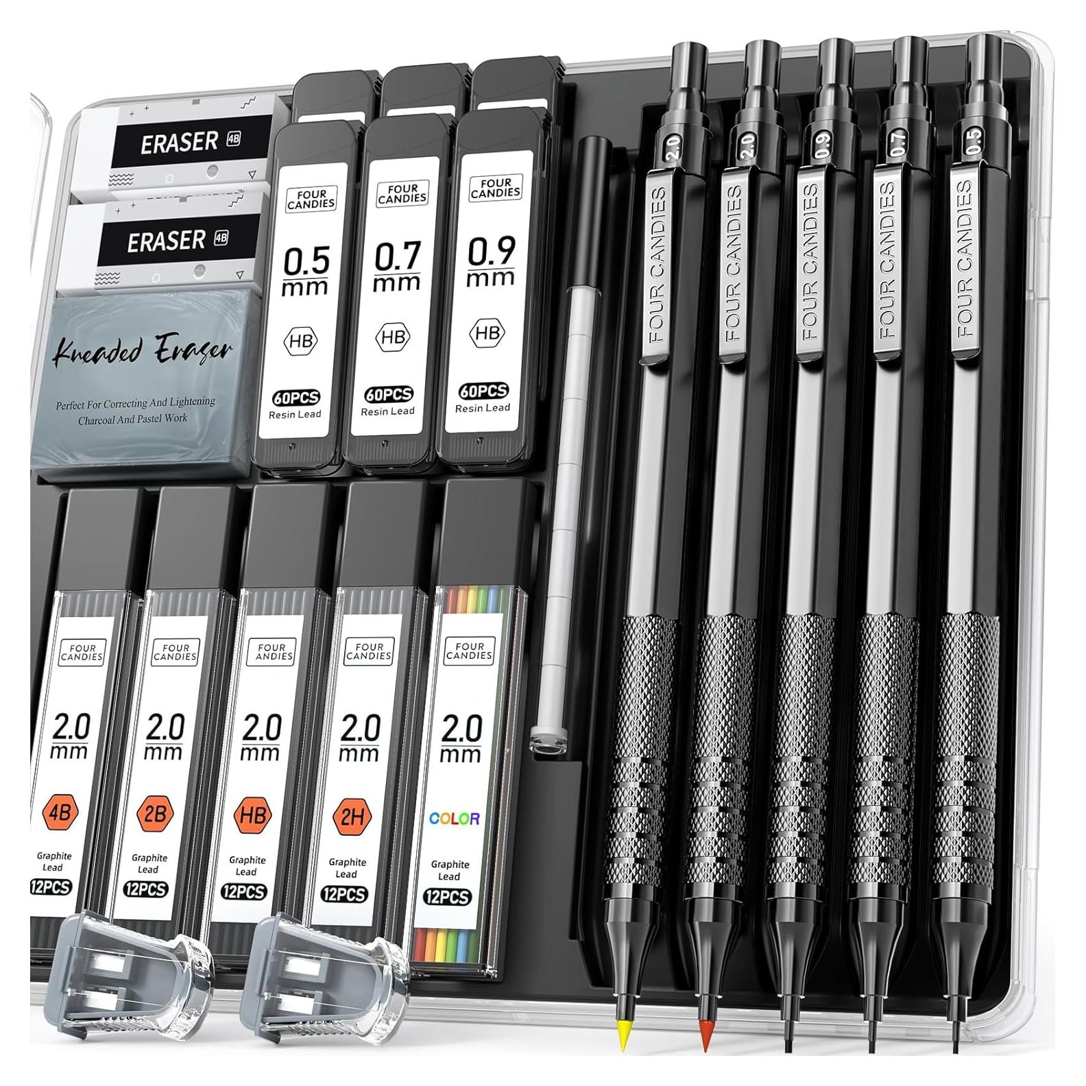 Juego de Lápices Mecánicos Metálicos Four Candies 5PCS 0.5-2.0mm