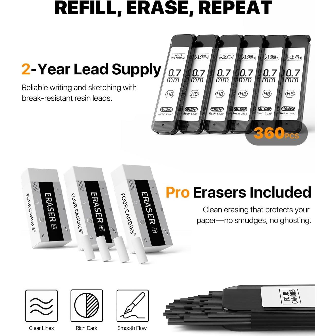 Juego de Lápices Mecánicos Metálicos Four Candies 0.7mm 3PCS