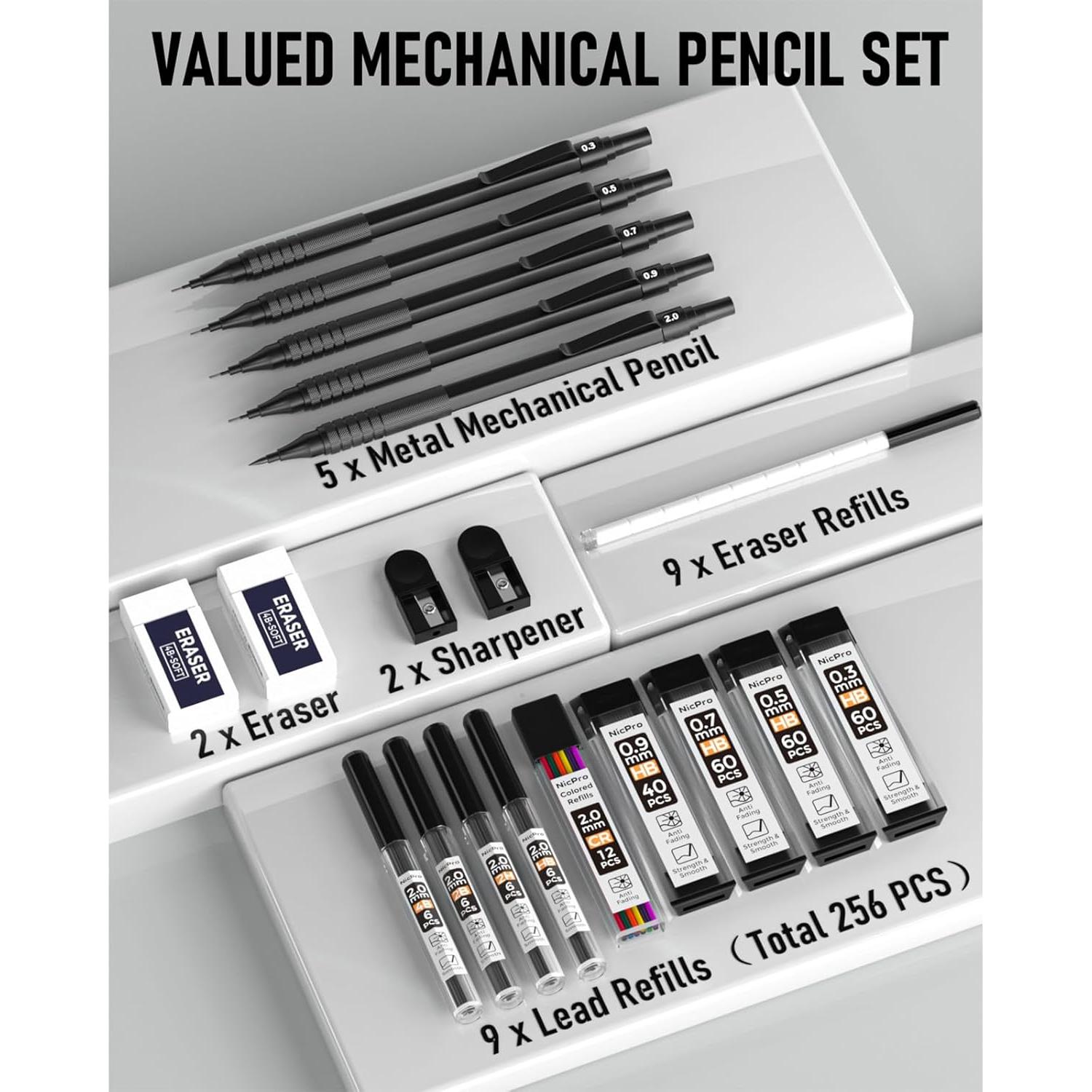 Juego de Lápices Mecánicos Nicpro Black Art 5PCS 0.3-2.0mm