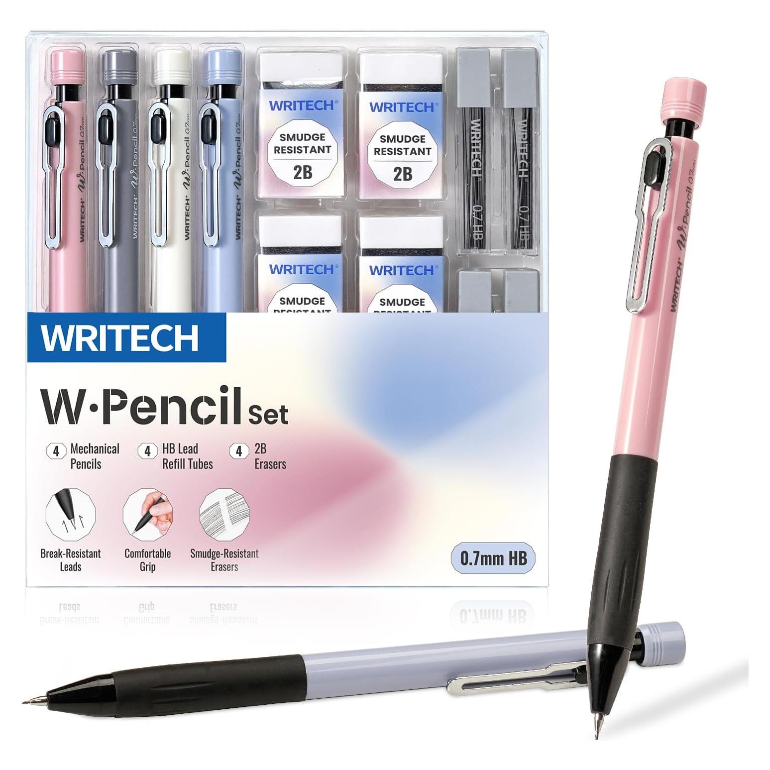 Set de Lápices Mecánicos WRITECH 0.7mm Multicolor con Borradores