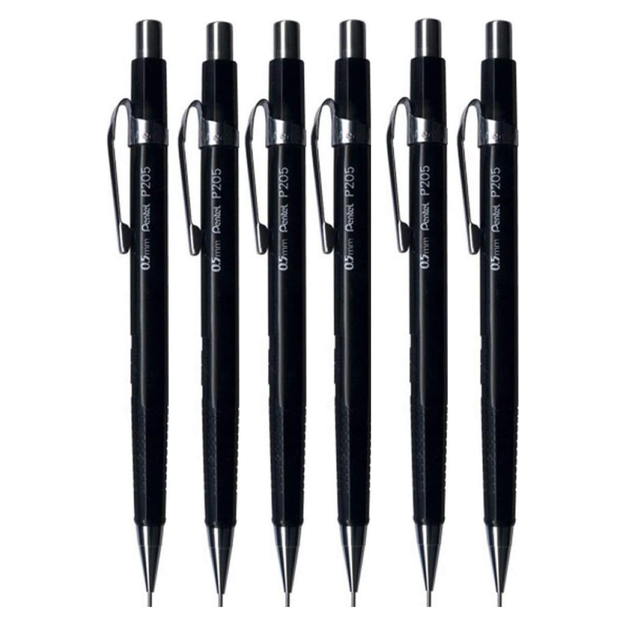 Lápiz Mecánico Pentel P205 0.5mm Negro - Paquete de 6