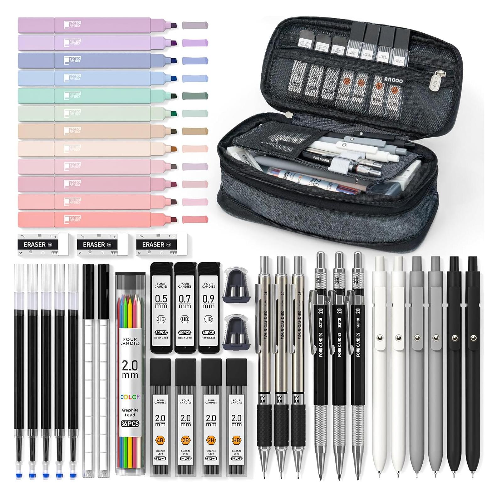 Suministros Escolares Cuatro Dulces 45 PCS Estuche Negro