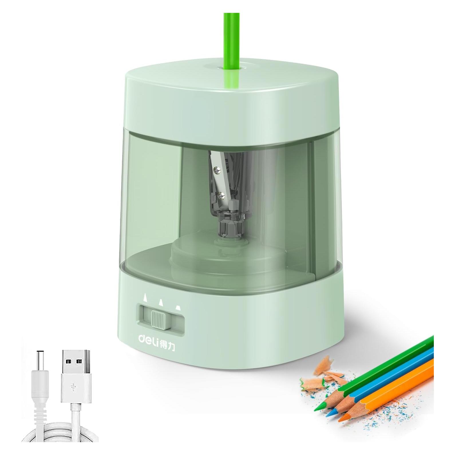 Afilador Eléctrico de Lápices Deli Verde USB y Batería