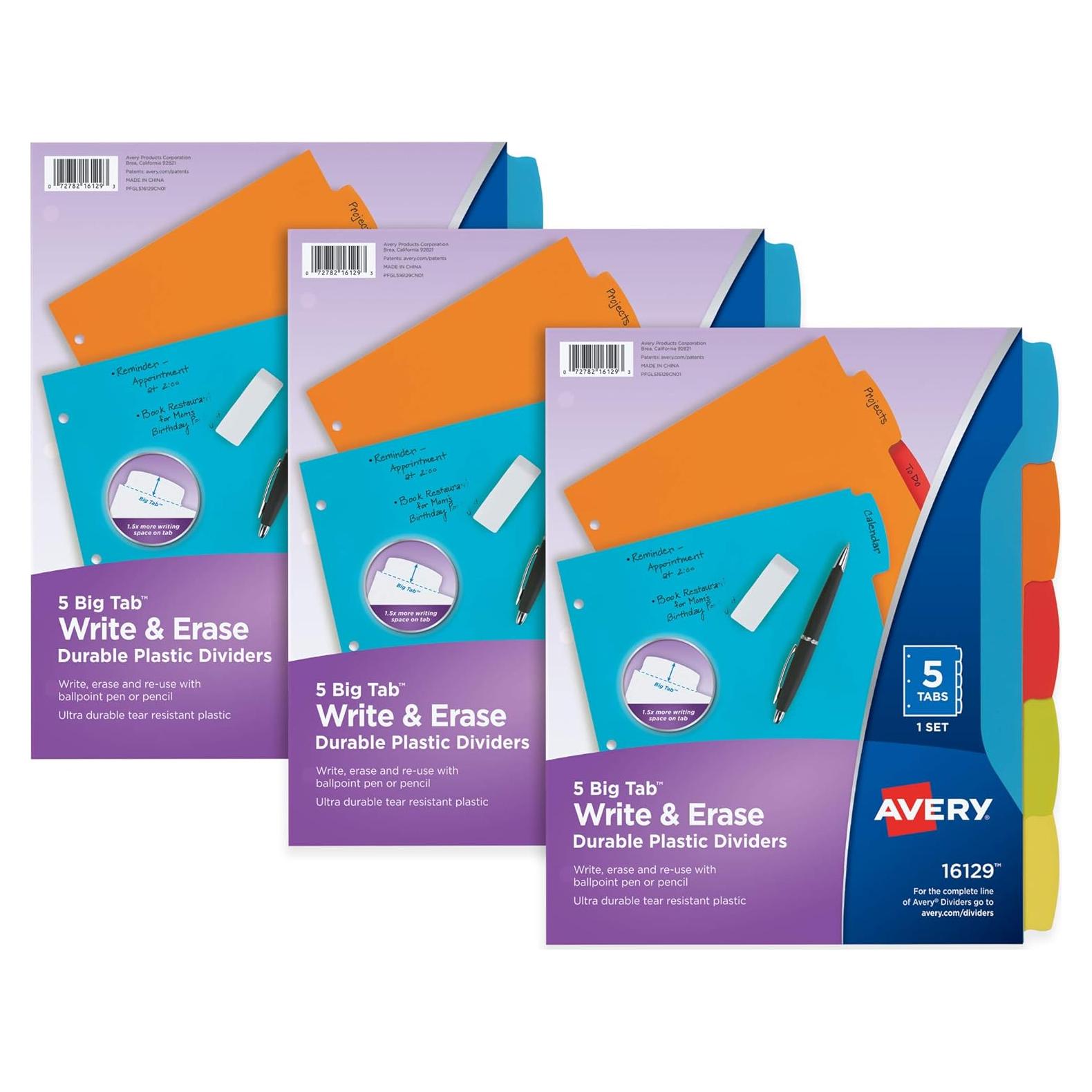 Separadores de plástico Avery Big Tab Write & Erase, 15 unidades