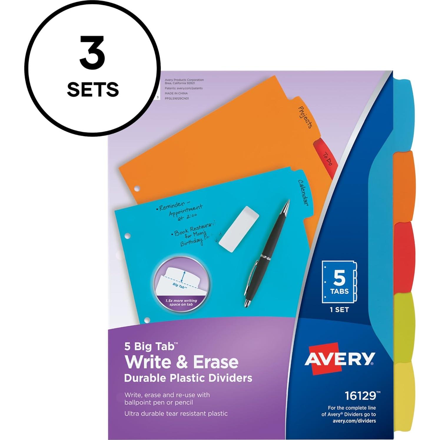 Separadores de plástico Avery Big Tab Write & Erase, 15 unidades