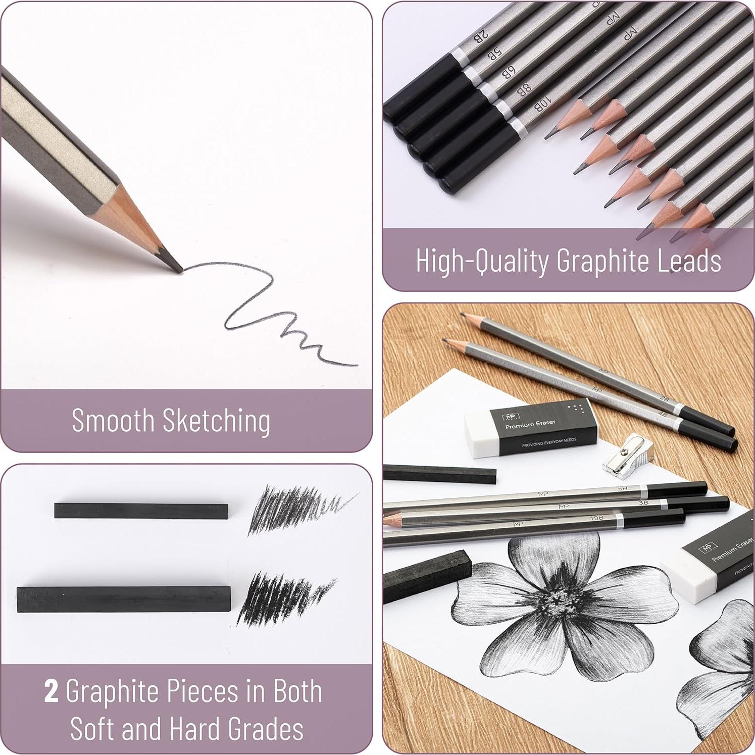 Lápices de Dibujo Mr. Pen 19 Pcs con Borradores y Sacapuntas