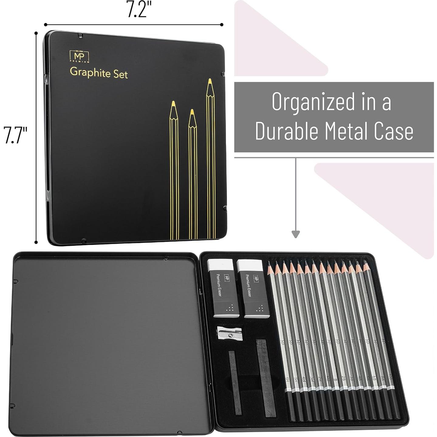 Lápices de Dibujo Mr. Pen 19 Pcs con Borradores y Sacapuntas