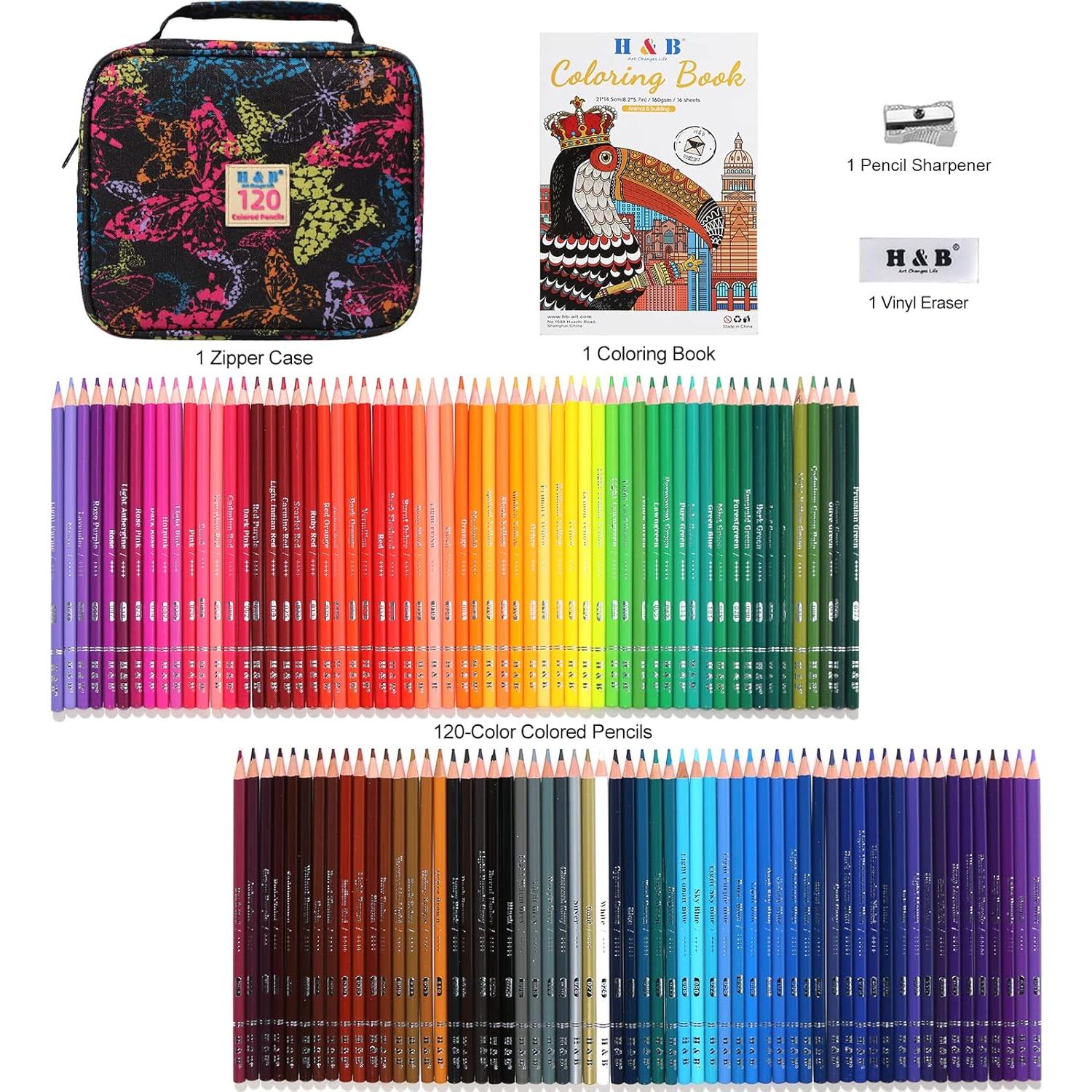 Set de Lápices de Colores H & B 120 Colores con Borrador y Sacapuntas