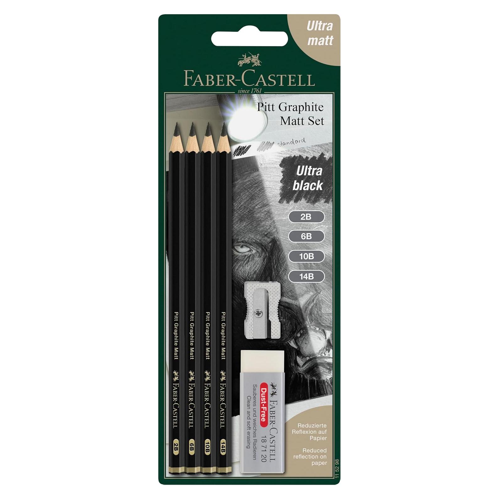 Juego de Lápices de Grafito Mate Faber-Castell - 4 Piezas 2B 6B 10B 14B