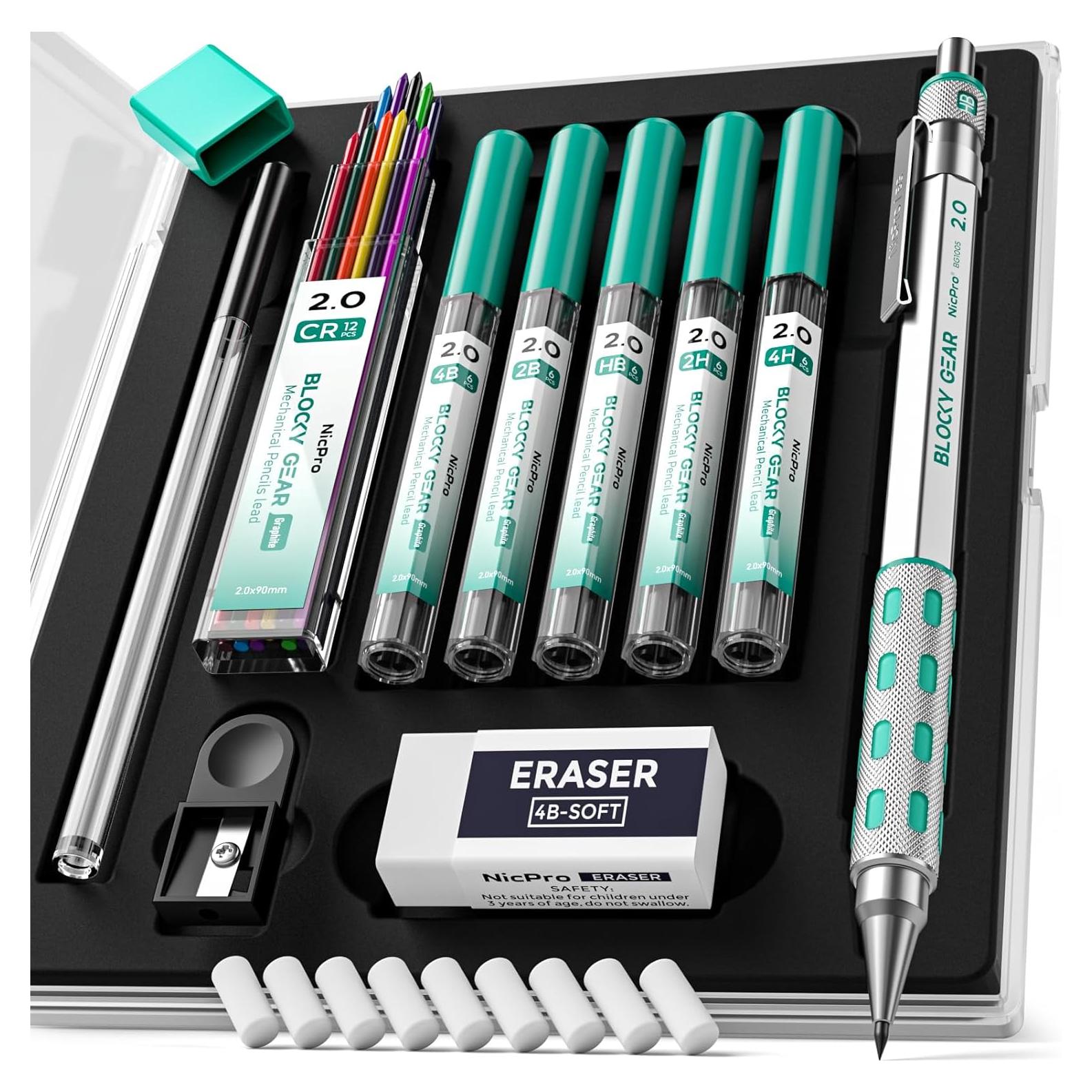 Lápiz Mecánico Nicpro Blocky Gear 2mm con Estuche y Recargas