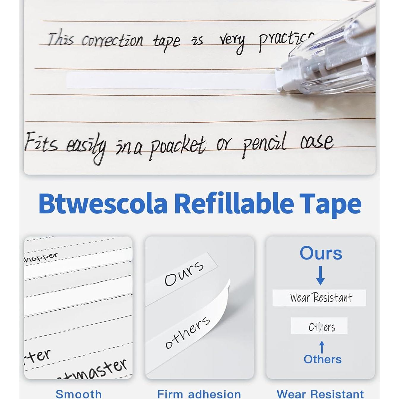 Cinta Correctora Retráctil Btwescola 2PCS con 4 Rellenos