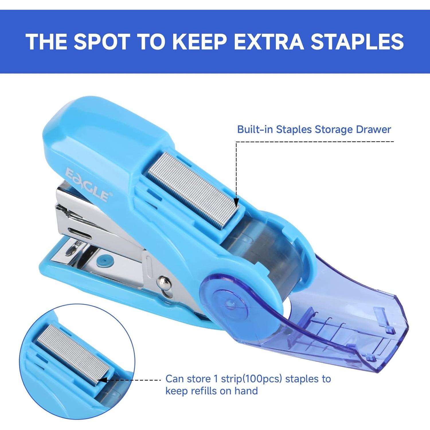 Grapadora Mini Eagle TYSS010 Azul, Capacidad 20 Hojas, 1000 Grapas