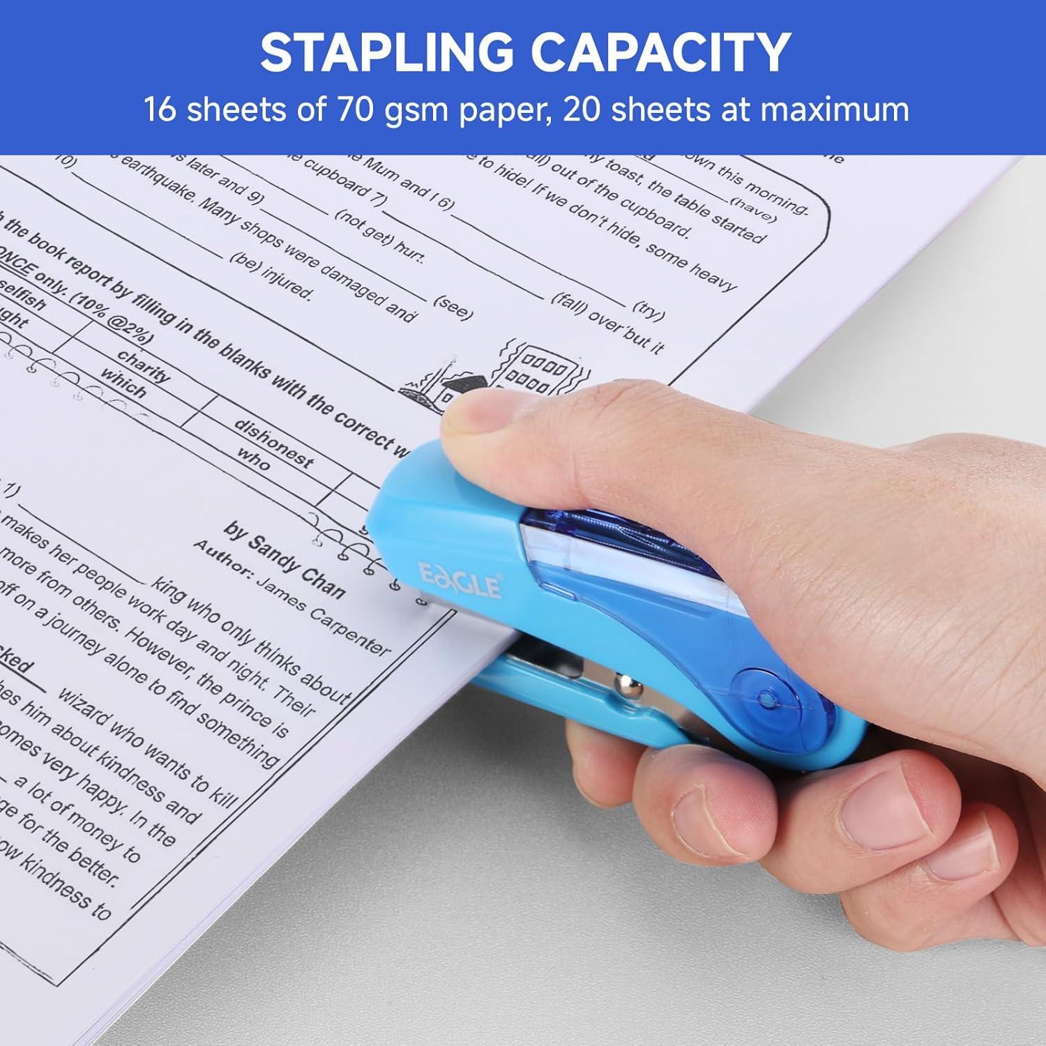 Grapadora Mini Eagle TYSS010 Azul, Capacidad 20 Hojas, 1000 Grapas
