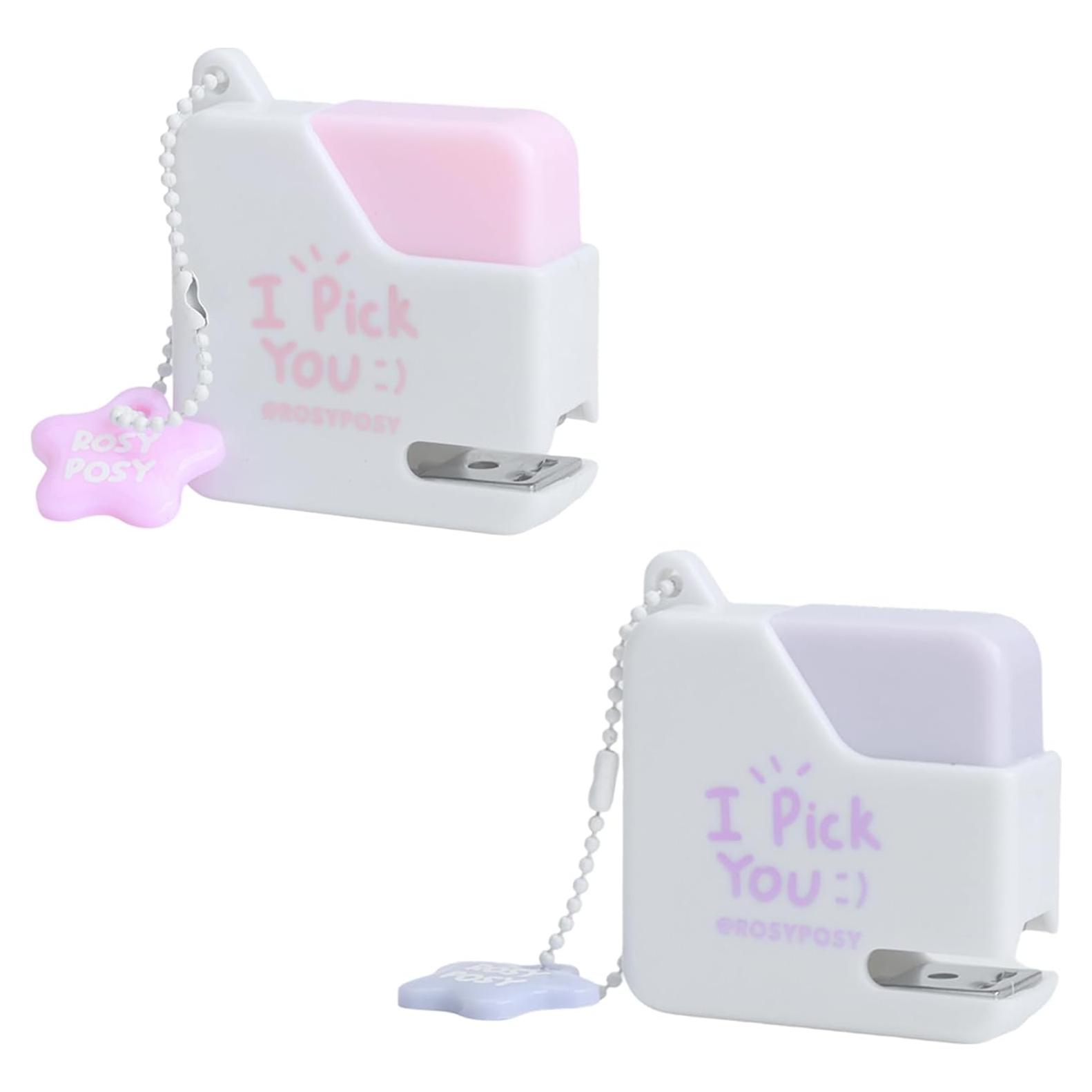 Grapadoras Mini RUIAN 2 Pack Rosa y Morado - Compactas 4x4.5cm