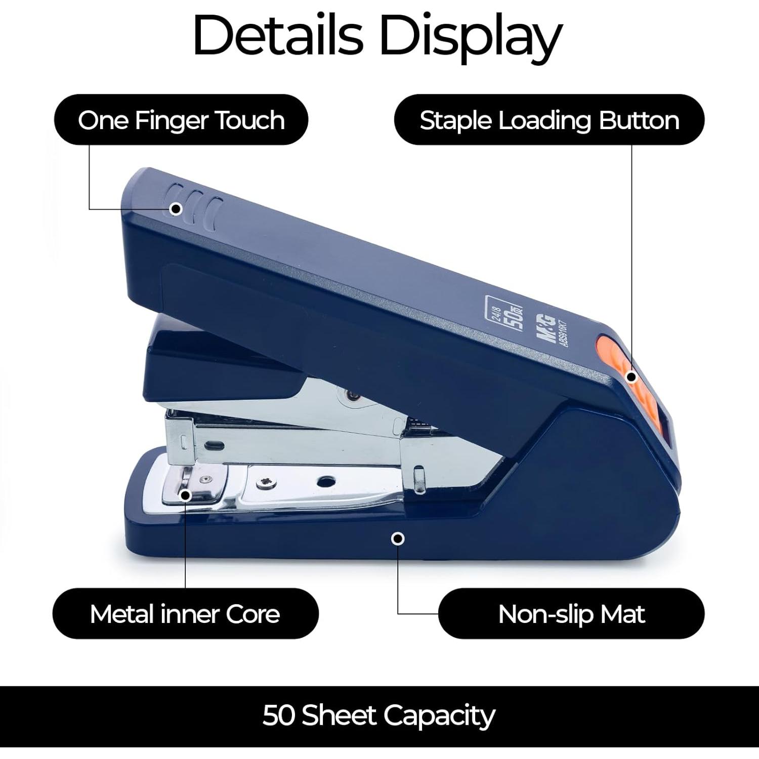 Grapadora M&G Sin Esfuerzo 50 Hojas Azul Oscuro con Grapas