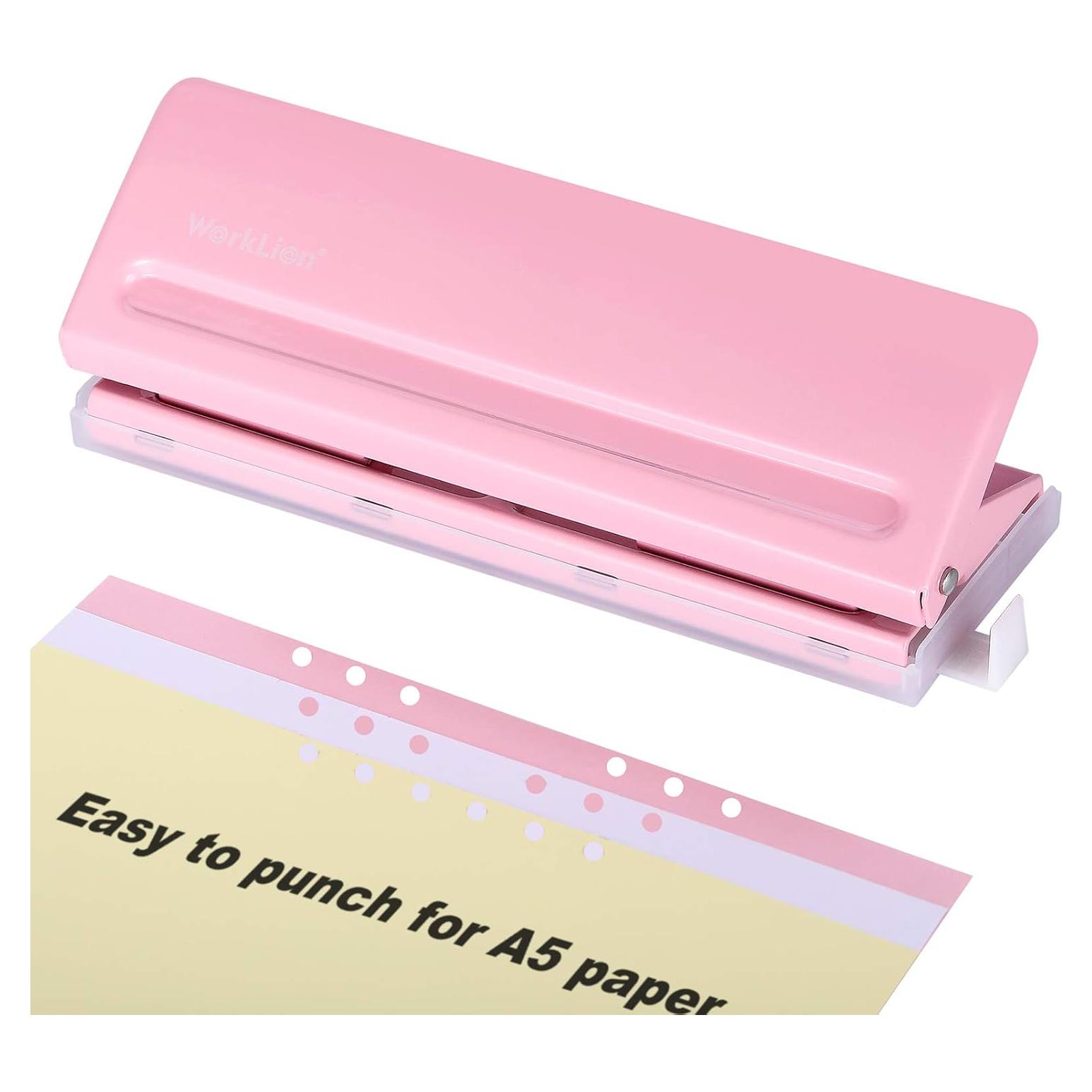 Perforadora de 6 Agujeros WORKLION Ajustable Rosa para A4/A5/A6
