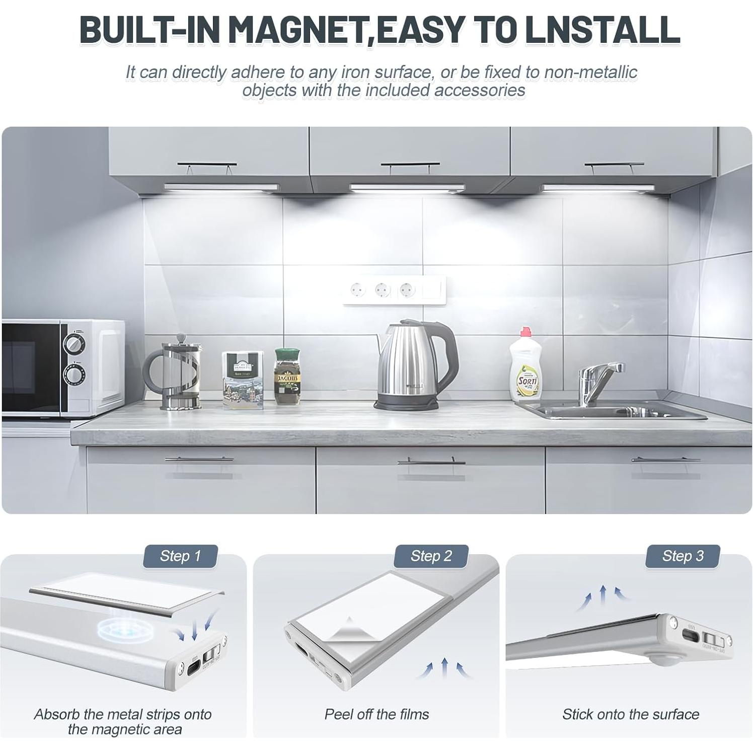 Paquete de 6 luces LED bajo gabinete AVEVA con sensor de movimiento