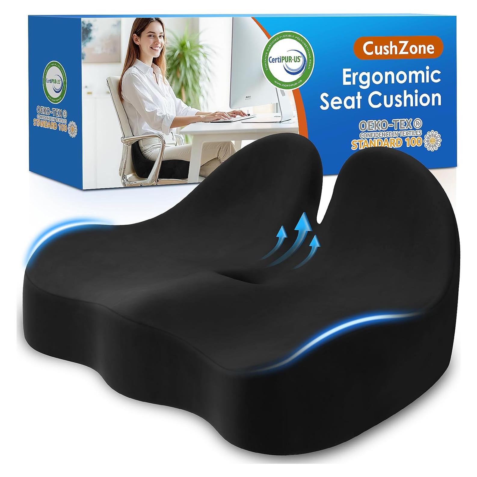 Cojín de Asiento CushZone Espuma Viscoelástica Extra Grande Negro
