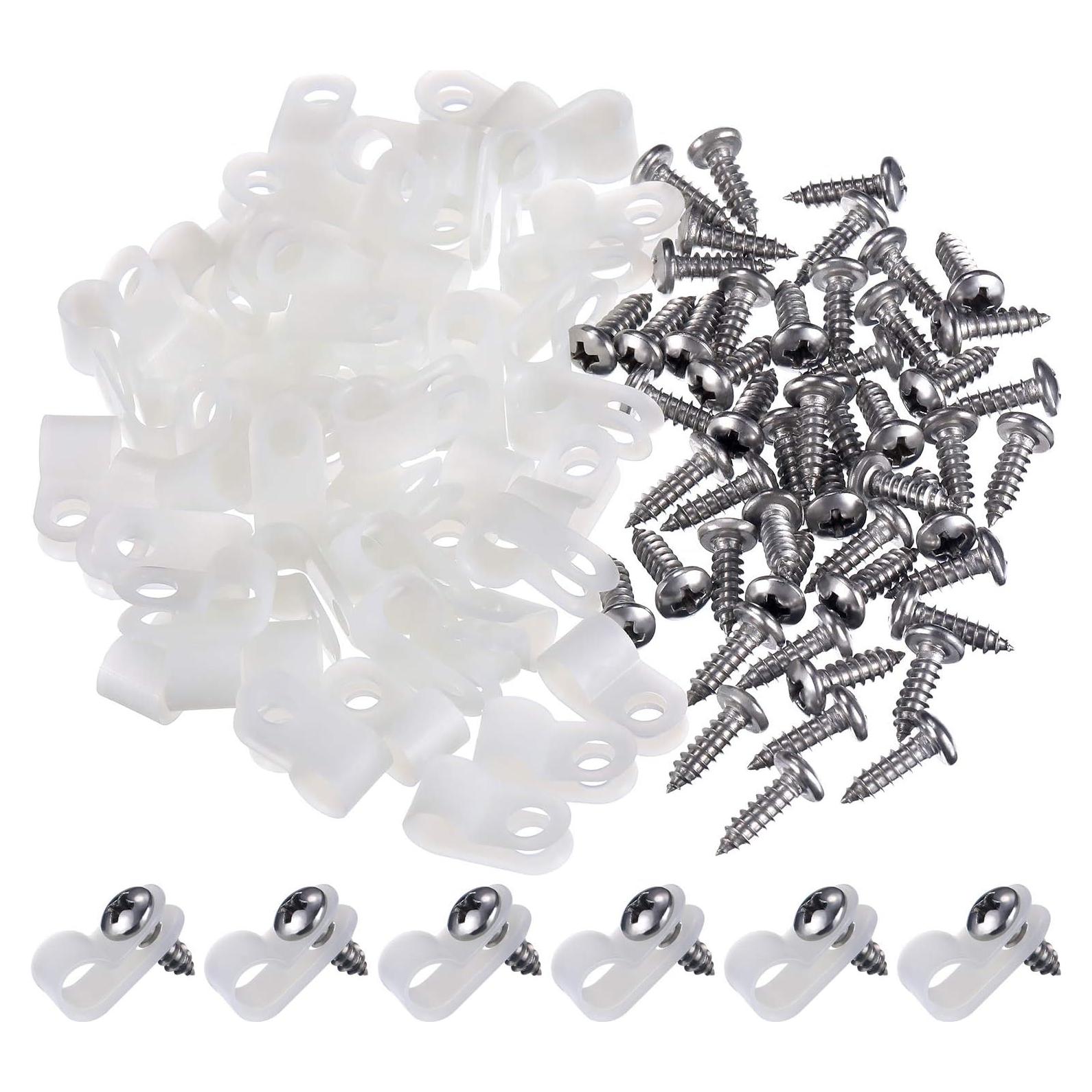 Abrazaderas de Cable Tipo R Hicarer 50 Piezas 6.35 mm Blancas