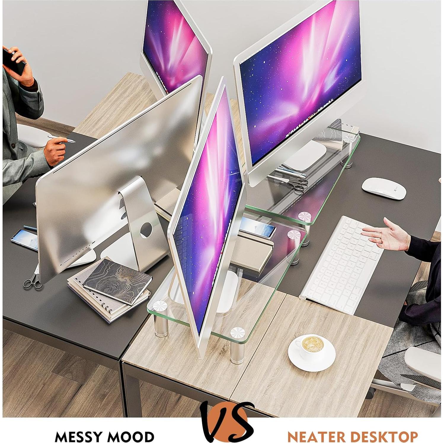 Soporte para Monitor HEMUDU - Paquete de 2, Altura Ajustable, Vidrio Templado