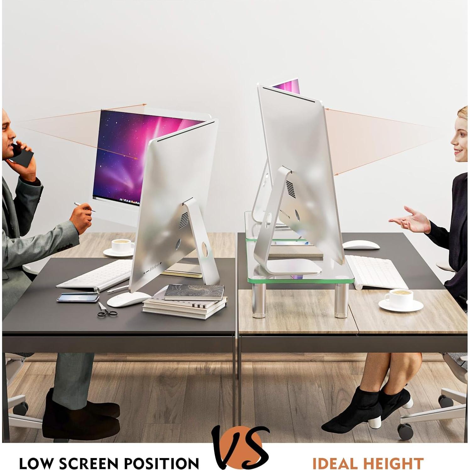 Soporte para Monitor HEMUDU - Paquete de 2, Altura Ajustable, Vidrio Templado