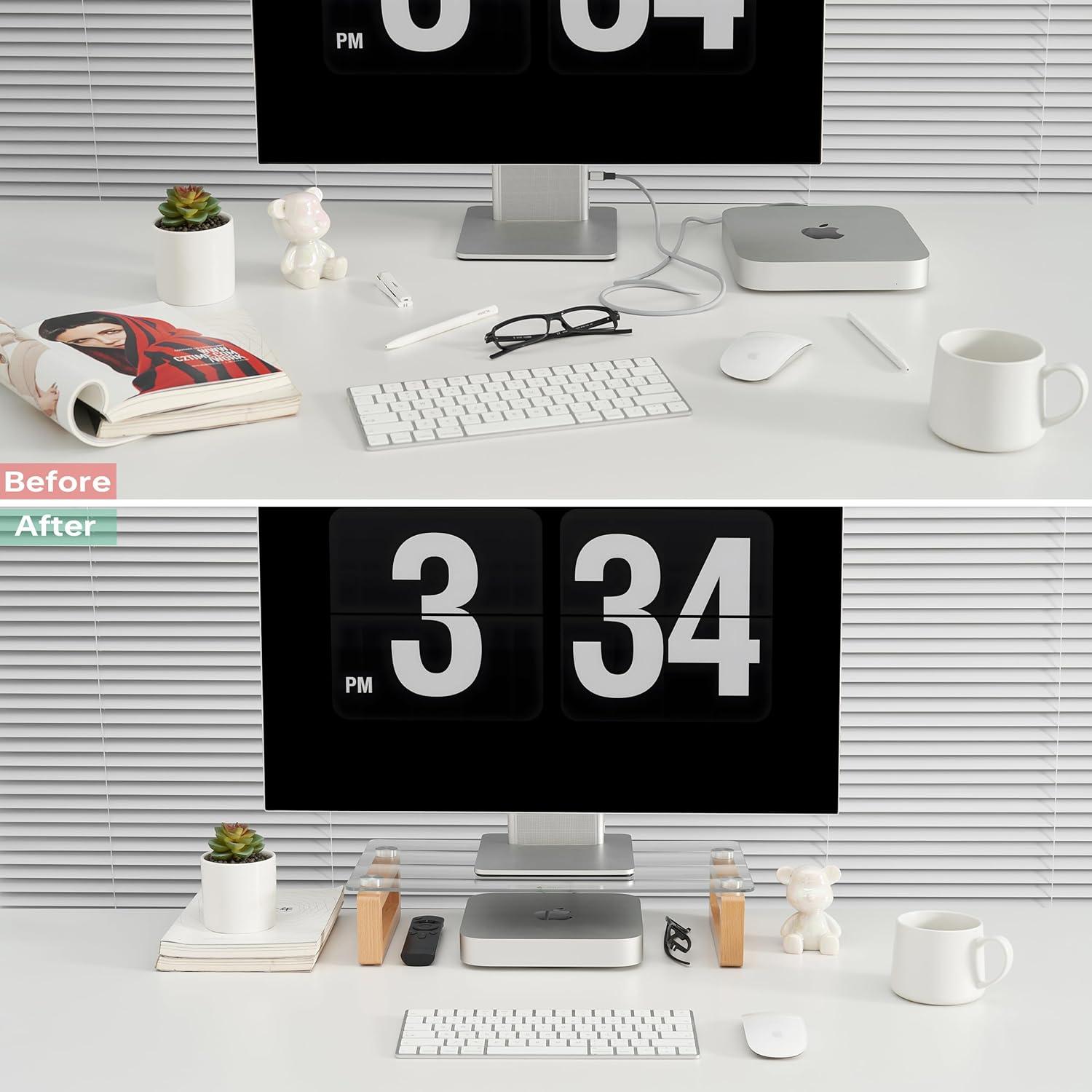 Soporte Elevador de Monitor YEOUX de Madera y Vidrio 43.2x22.9 cm