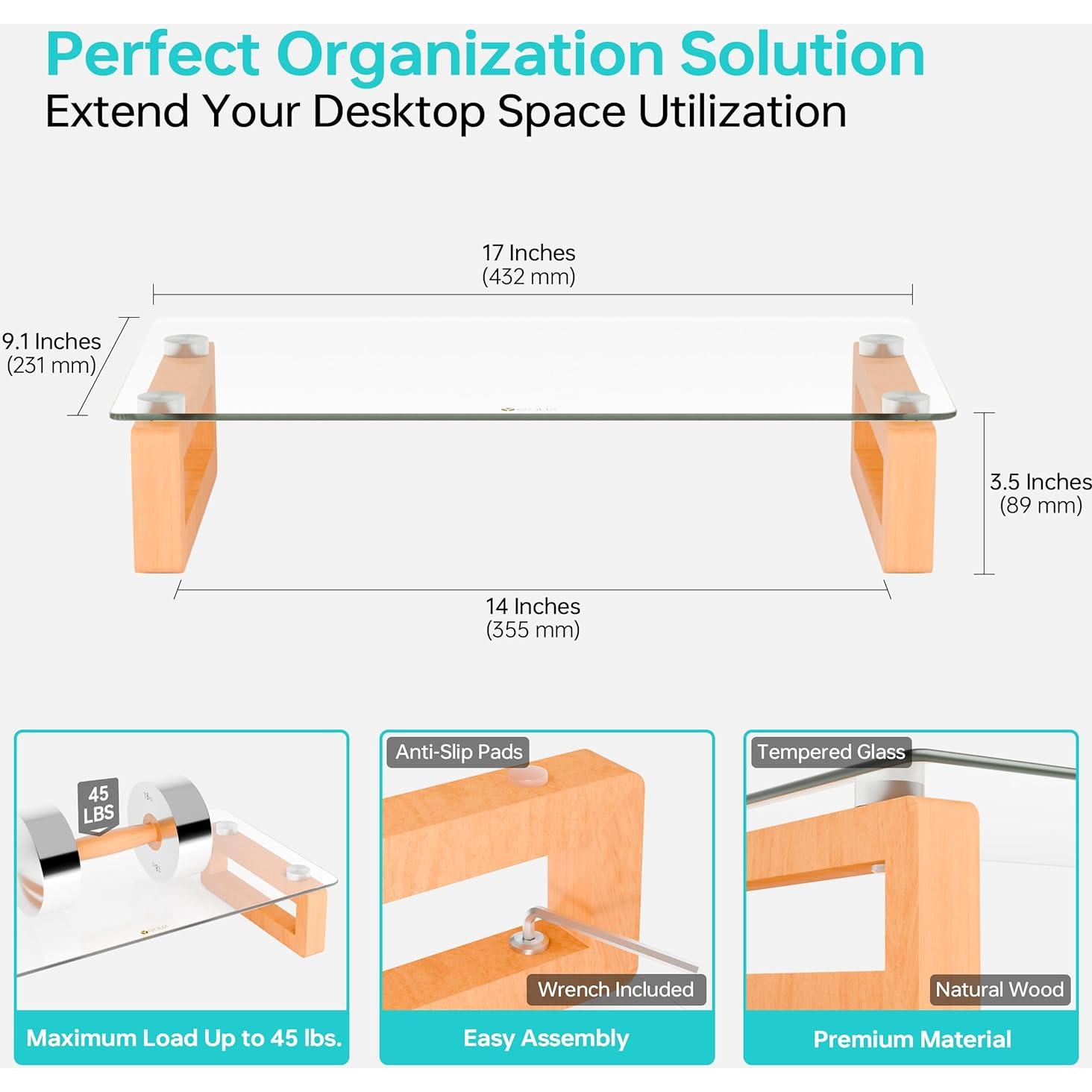 Soporte Elevador de Monitor YEOUX de Madera y Vidrio 43.2x22.9 cm