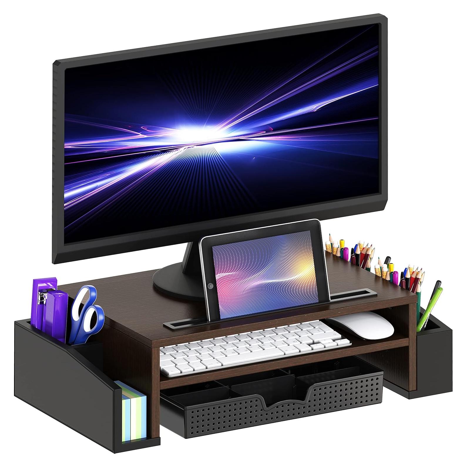 Soporte para Monitor Simple Houseware con Bandeja Ajustable Espresso